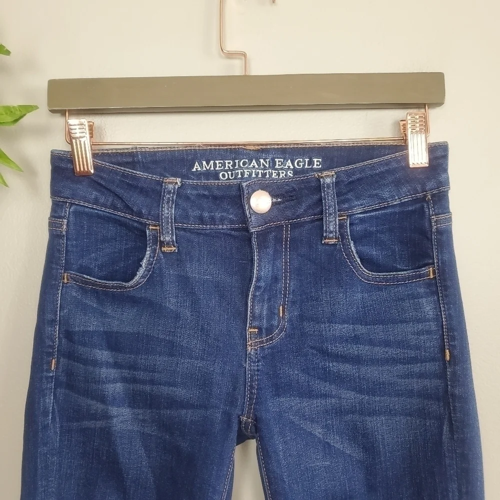 American Eagle Jegging Skinny Distressed Frayed Raw Hem Stretch Jeans AE 0 Y2K